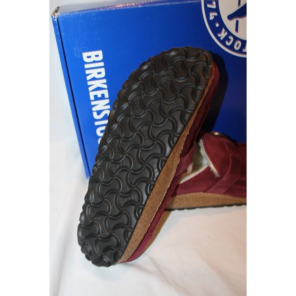BIRKENSTOCK WOMEN SUEDE SHEARLING BUCKLEY SANDALS EU 38 US 7 MAROON NARROW - Picture 7 of 7